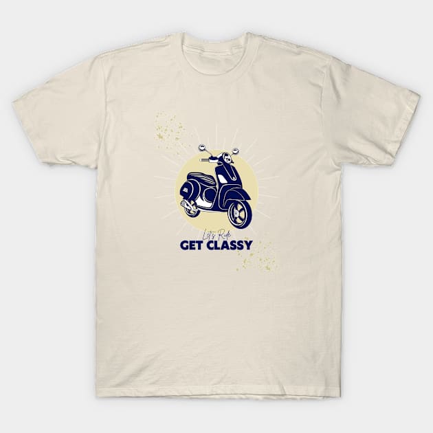 Blue Illustrated Minimalist Scooter Lovers T-Shirt by Riyo